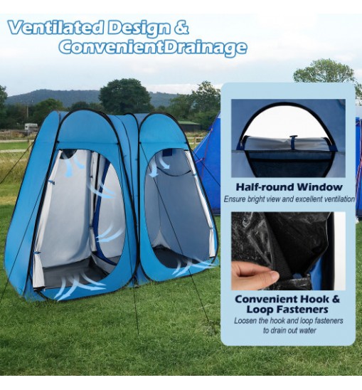 Oversized Pop Up Shower Tent with Window Floor and Storage Pocket-Blue