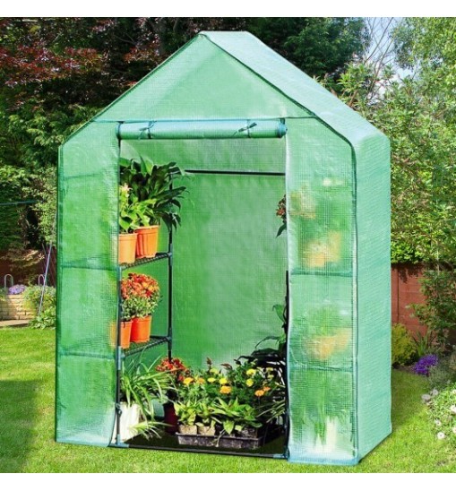 Portable 4 Tier Walk-in Plant Greenhouse with 8 Shelves