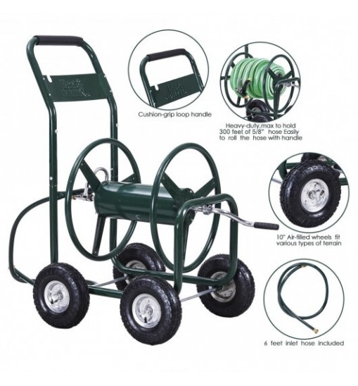 300 Feet Garden Yard Water Planting Hose Reel Cart