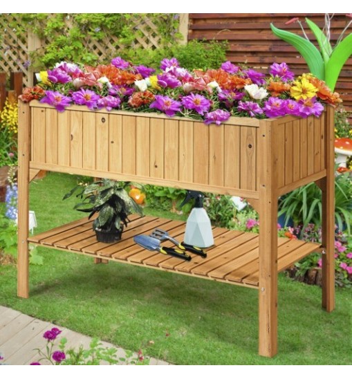 Wooden Elevated Planter Box Shelf Suitable for Garden Use