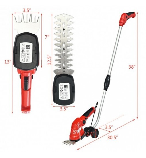 7.2V Cordless Grass Shear with Extension Handle and Rechargeable Battery