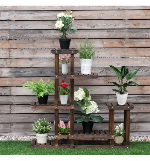 6-Tier Garden Wooden Plant Flower Stand Shelf for Multiple Plants Indoor or Outdoor