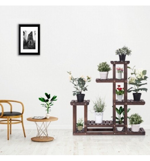 6-Tier Garden Wooden Plant Flower Stand Shelf for Multiple Plants Indoor or Outdoor