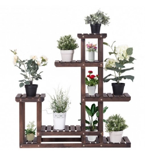 6-Tier Garden Wooden Plant Flower Stand Shelf for Multiple Plants Indoor or Outdoor