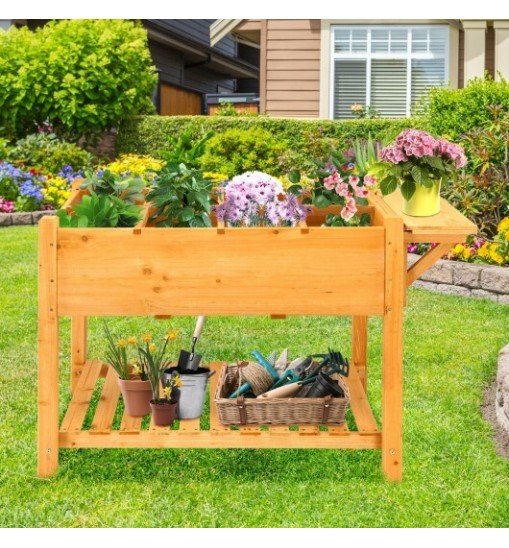 Elevated Planter Box Kit with 8 Grids and Folding Tabletop