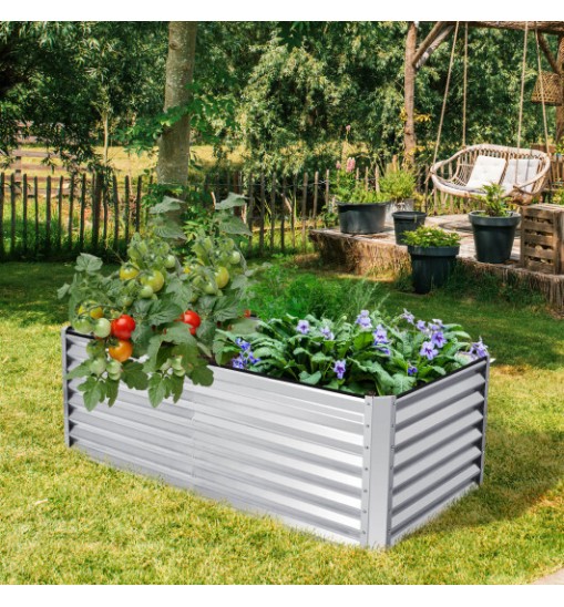 6 x 3 x 2 Feet Rustproof Metal Planter Box with Ground Stakes for Plants