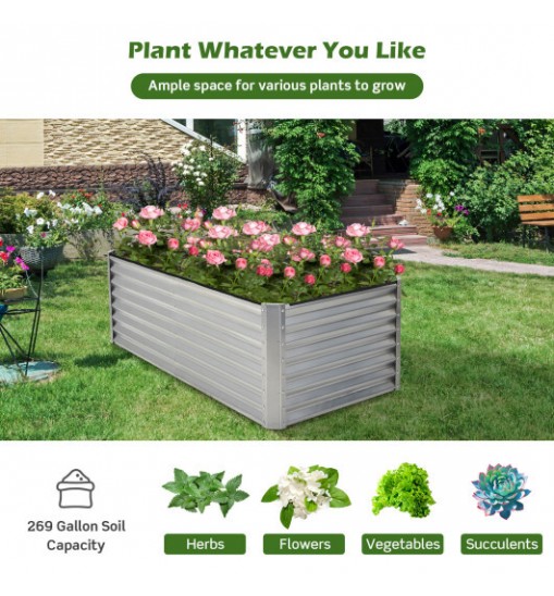 6 x 3 x 2 Feet Rustproof Metal Planter Box with Ground Stakes for Plants