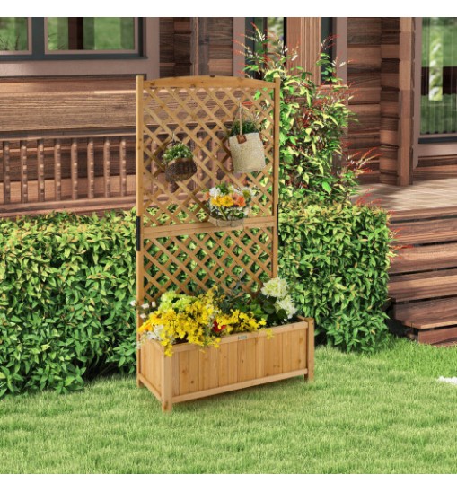 Planter Raised Bed with Trellis for Plant Flower Climbing-Orange