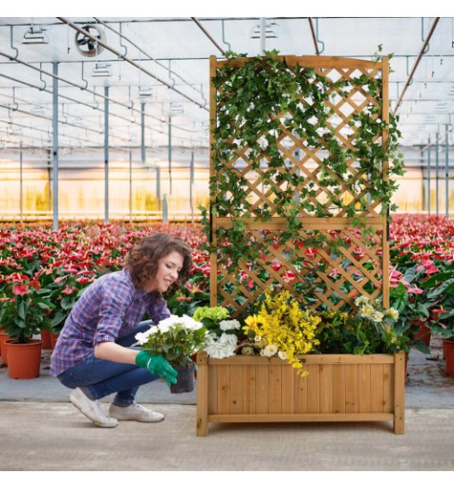 Planter Raised Bed with Trellis for Plant Flower Climbing-Orange