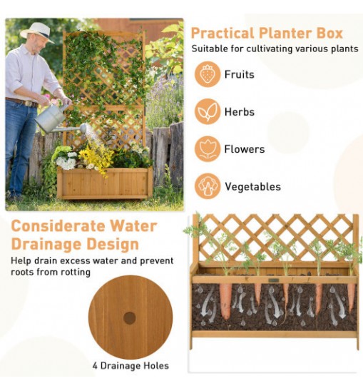 Planter Raised Bed with Trellis for Plant Flower Climbing-Orange