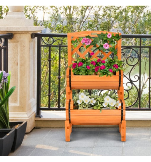 2-Tier Raised Garden Bed with 2 Cylindrical Planter Boxes and Trellis-Orange