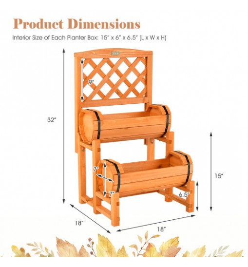 2-Tier Raised Garden Bed with 2 Cylindrical Planter Boxes and Trellis-Orange