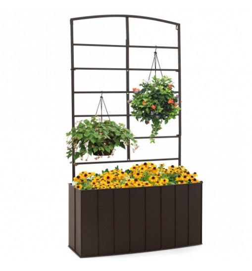 44 Inch Metal Raised Garden Bed with Trellis for Garden