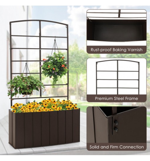 44 Inch Metal Raised Garden Bed with Trellis for Garden