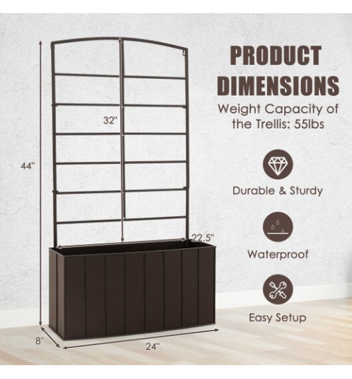 44 Inch Metal Raised Garden Bed with Trellis for Garden