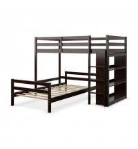 Twin Over Twin Loft Bunk Bed with Bookcase-Dark Brown