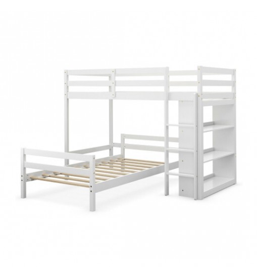 Twin Over Twin Loft Bunk Bed with Bookcase-Dark Brown