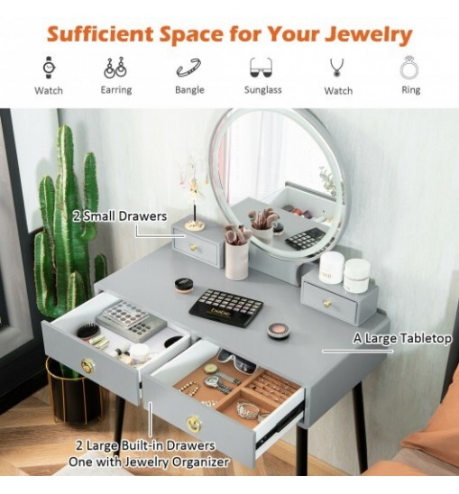 Vanity Table Set with Mirror-Gray