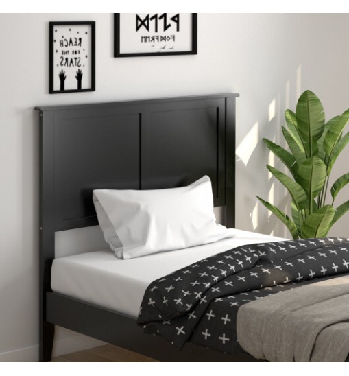 Solid Wood Flat Panel Headboard for Twin-size Bed-Black