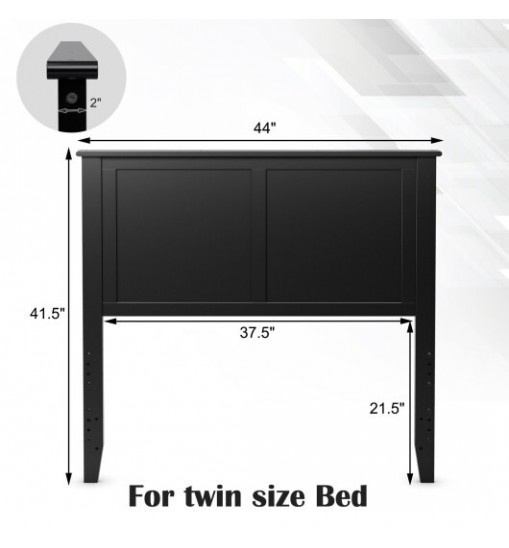 Solid Wood Flat Panel Headboard for Twin-size Bed-Black