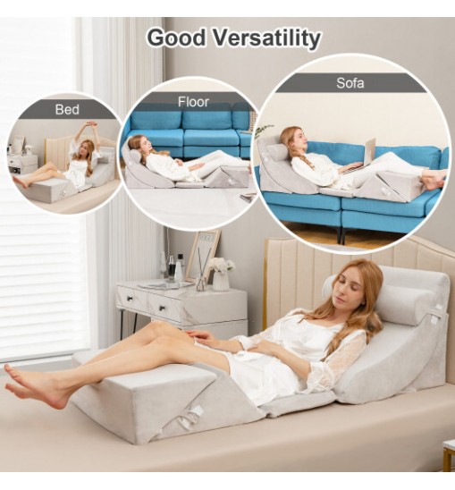 6 Pieces Bed Wedge Pillow Set for Neck Back and Leg Pain Relief-Gray