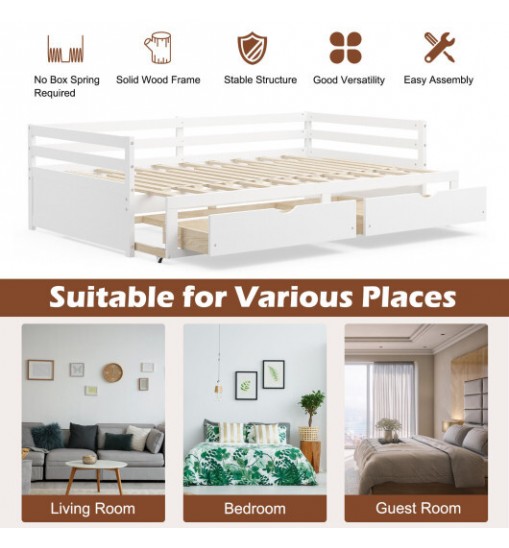 Extendable Twin to King Daybed with Trundle and 2 Storage Drawers