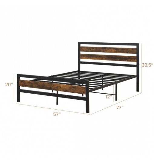 Full/Queen Industrial Bed Frame with Rustic Headboard and Footboard-Full Size