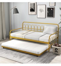 Twin Size Golden Metal Daybed with Trundle and Lockable Wheels-Twin Size