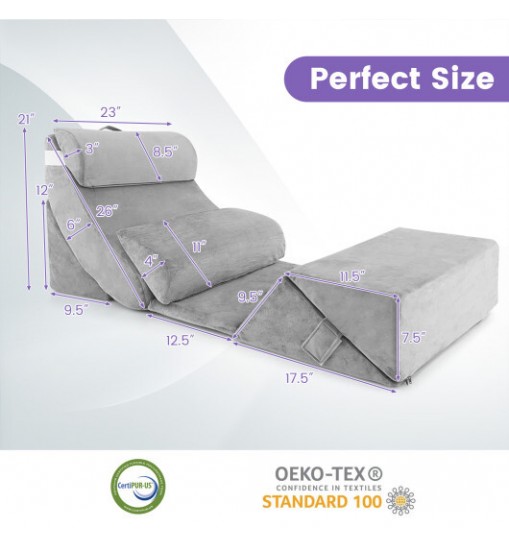 7 Pieces Bed Wedge Pillow Set with Memory Foam and Washable Cover-Gray