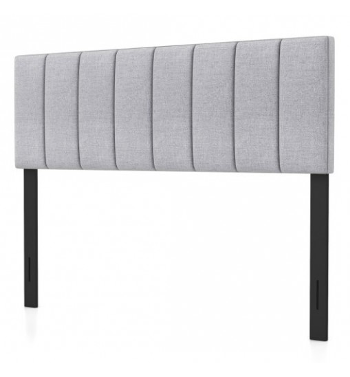 Linen Upholstered Headboard with Solid Wood Legs and Adjustable Width-Gray