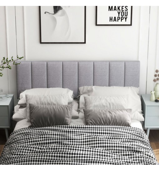 Linen Upholstered Headboard with Solid Wood Legs and Adjustable Width-Gray