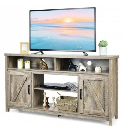 59 Inch TV Stand Media Center Console Cabinet with Barn Door for TV's 65 Inch-Black