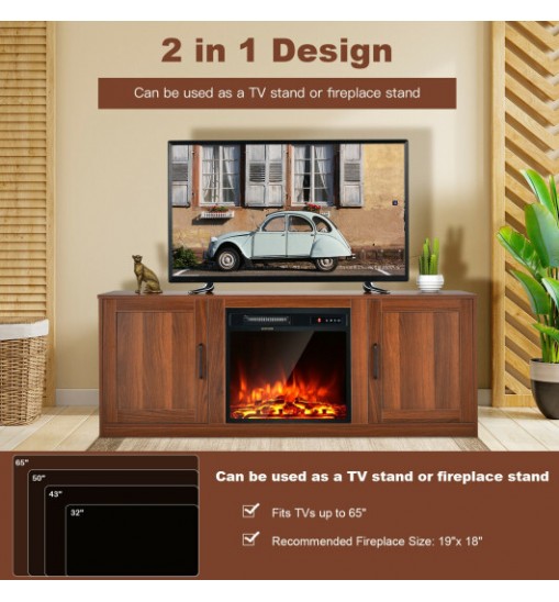 58 Inch TV Stand with 1500W Faux Fireplace for TVs up to 65 Inch-Vintage