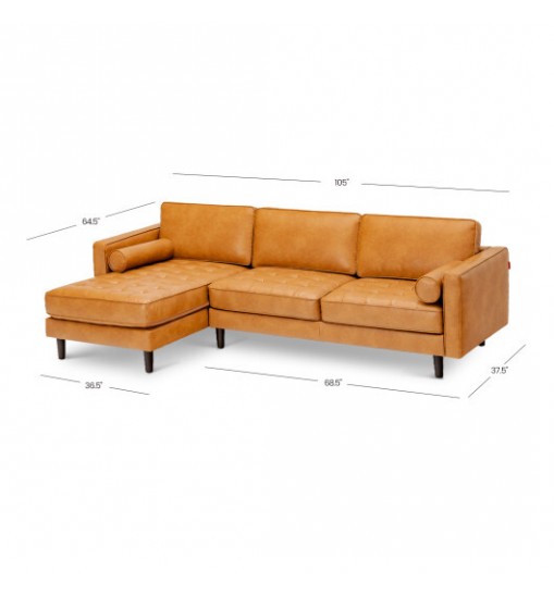 3-Seat L-Shaped Sectional Sofa Couch for Living Room-Brown