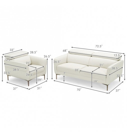 Modern Couched Sofa set with Adjustable Headrest-Gray