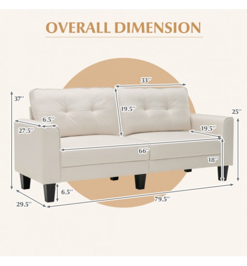 79.5 Inch Fabric Loveseat Sofa with 2 Removable Back Cushions-Beige