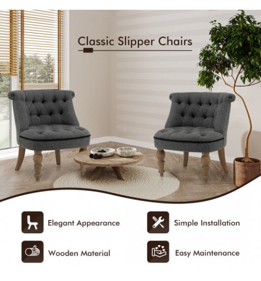 Set of 2 Upholstered Armless Slipper Chairs with Beech Wood Legs-Gray