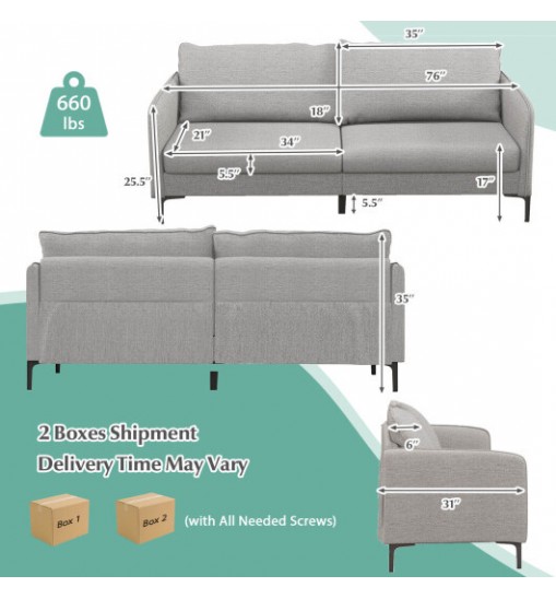 Modern 76 Inch Loveseat Sofa Couch for Apartment Dorm with Metal Legs-Gray