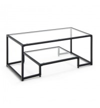 Modern 2-Tier Rectangular Coffee Table with Glass Table Top-Golden