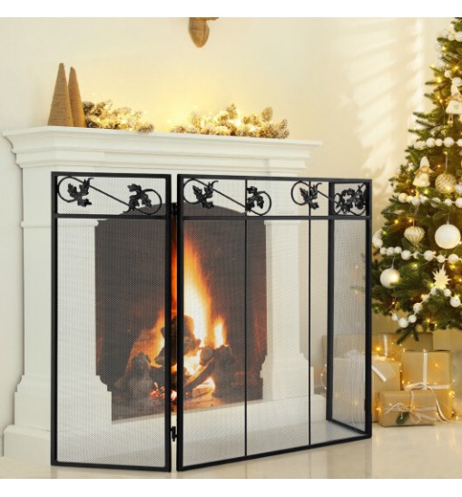 3-Panel Fireplace Screen Decor Cover with Exquisite Pattern