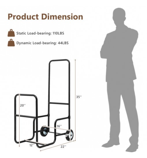 Firewood Log Cart Carrier with Anti-Slip and Wear-Resistant Wheels