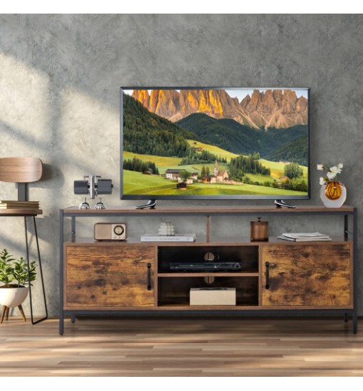 58 Inch Industrial TV Stand with Cabinets and Adjustable Shelf for TVs up to 65 Inch-Rustic Brwon