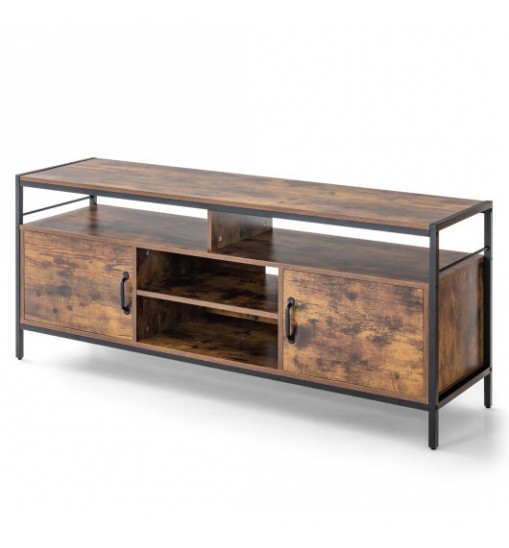 58 Inch Industrial TV Stand with Cabinets and Adjustable Shelf for TVs up to 65 Inch-Rustic Brwon