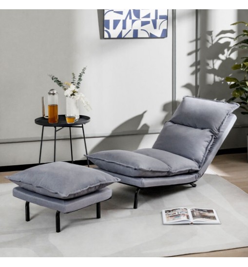 Modern Armless Accent Chair with Ottoman for Living Room-Gray