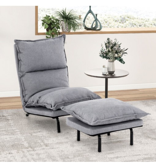 Modern Armless Accent Chair with Ottoman for Living Room-Gray