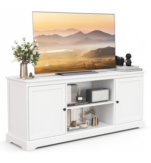 58 Inch TV Stand with 2 Cabinets and Adjustable Shelves for TVs up to 65 Inch-White