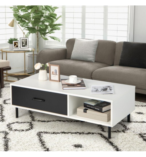 Modern 2-Tier Coffee Table Accent Cocktail Table with Storage