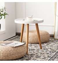 Round Side Sofa Coffee Table with Wooden Tray