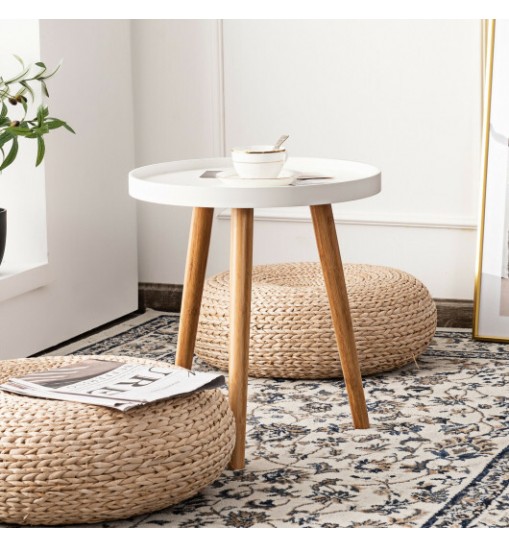 Round Side Sofa Coffee Table with Wooden Tray