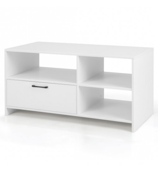 Modern Media Console Table with 3 Open Compartments and 1 Storage Drawer-White